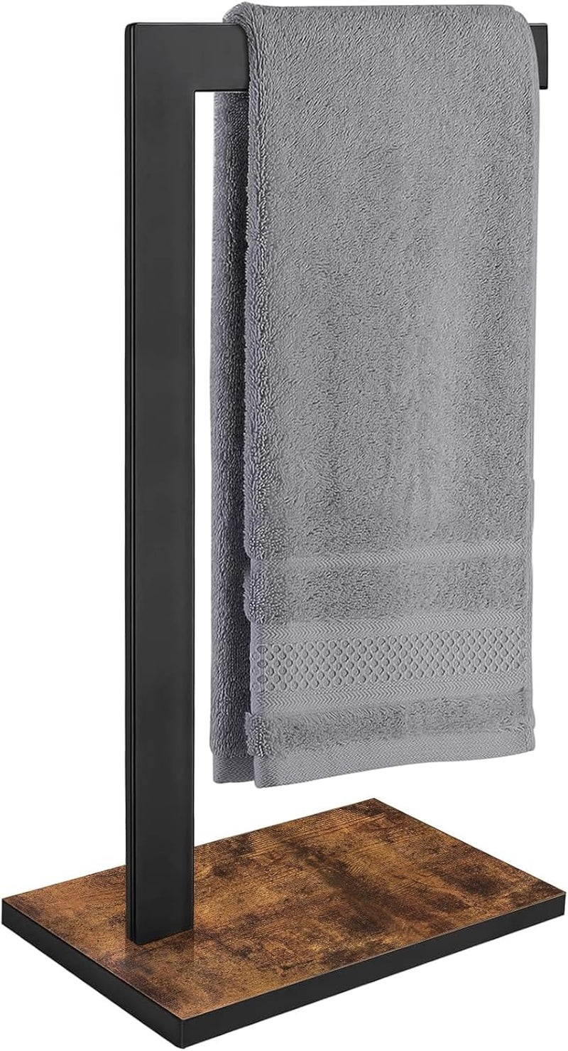 BCOZLUX Hand Towel Holder for Bathroom, Hand Towel Stand with Wood Base, L-Shape Hand Towel Rack Height 13.85'' for Vanity Countertop, Kitchen Counter, (Rustic Brown-Square Base-L Shape) - Image 1